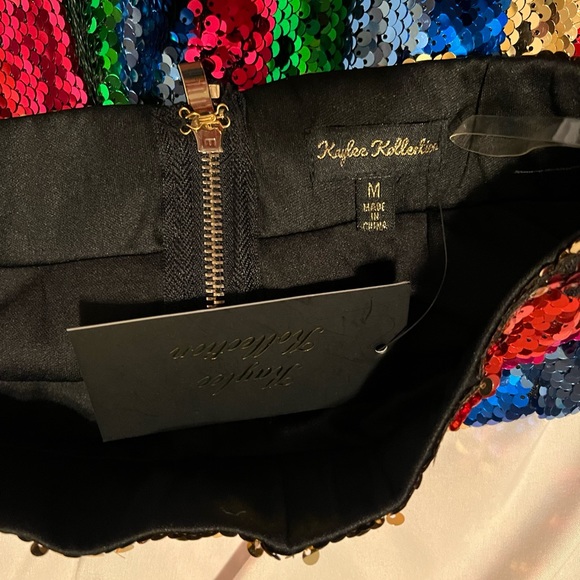 Rainbow sequin trousers glitter sparkly party fashion pants ladies medium - Picture 7 of 8